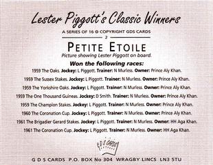 2000 GDS Cards Lester Piggott's Classic Winners #2 Petite Etoile Back